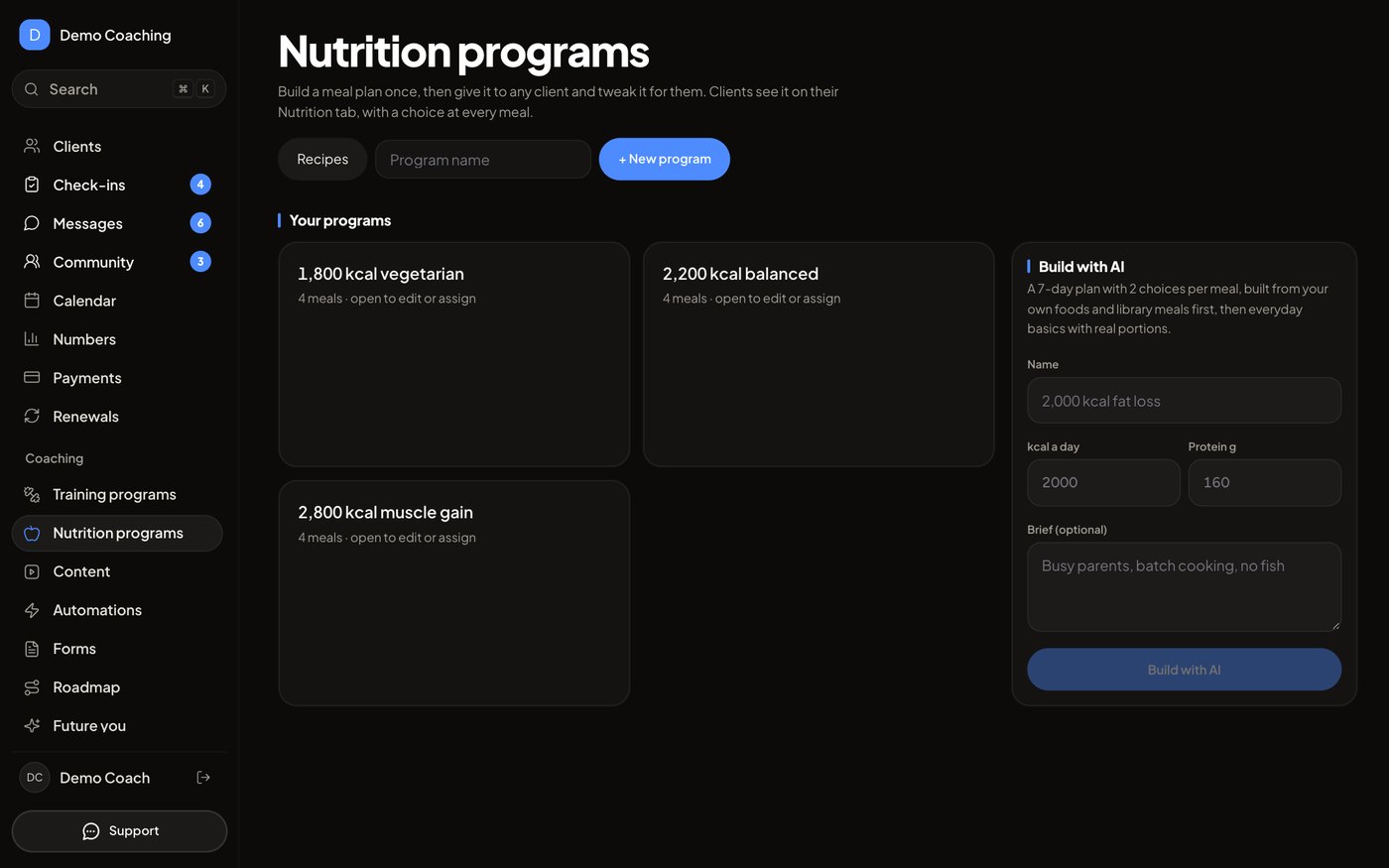 Nutrition programs, built once