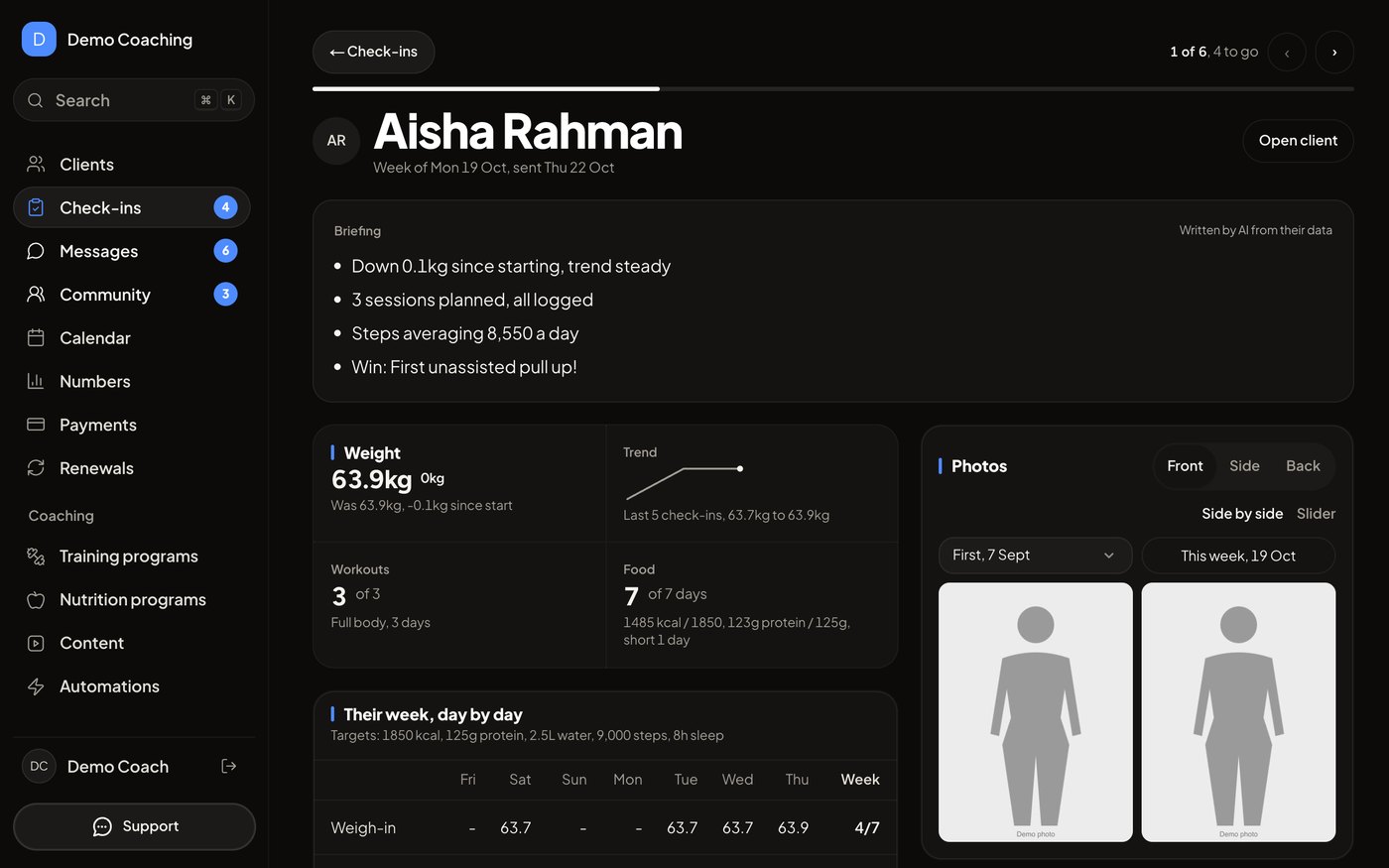 Check-in review with photos side by side