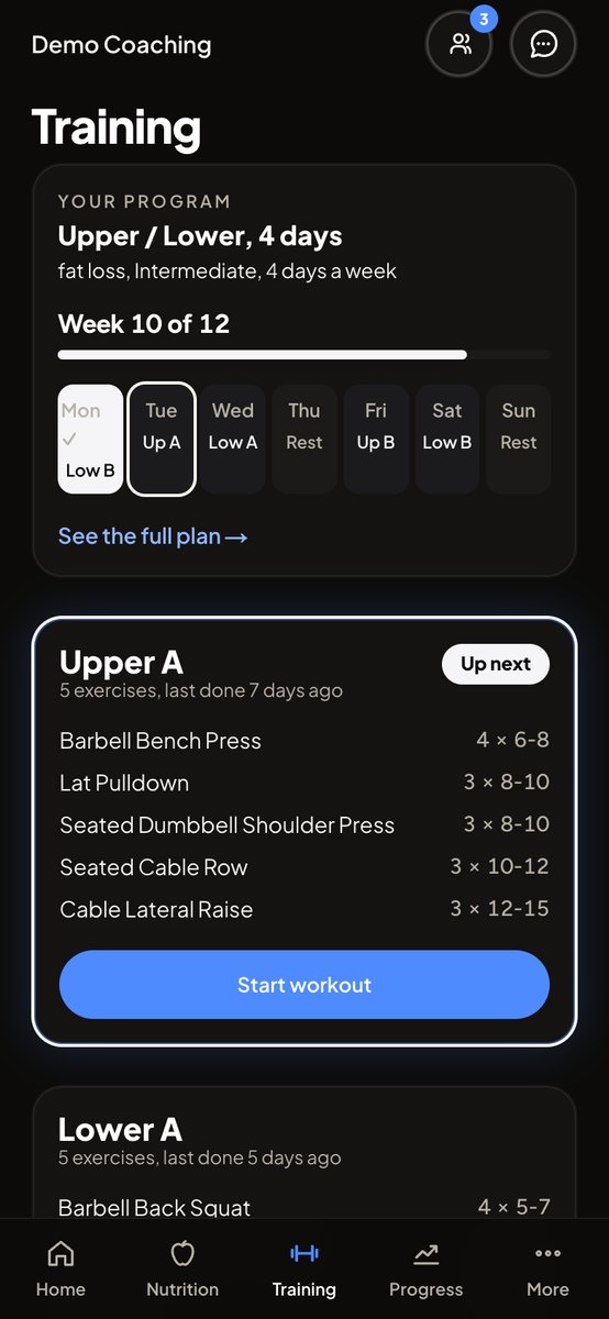 Training program and today's workout
